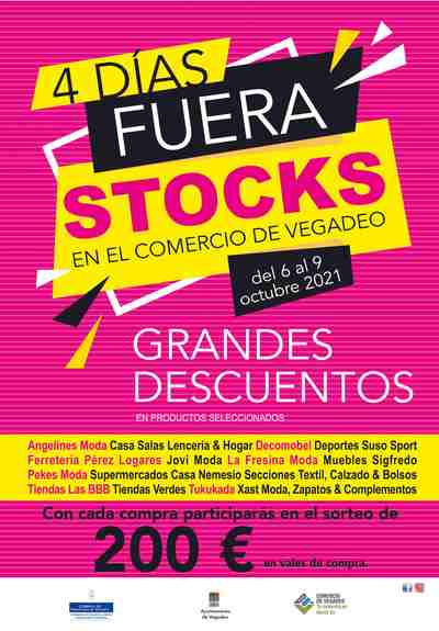 ¡Ven a los 𝟰 𝗗𝗶́𝗮𝘀 𝗱𝗲 𝗙𝘂𝗲𝗿𝗮 𝗦𝘁𝗼𝗰𝗸𝘀 del comercio de Vegadeo!