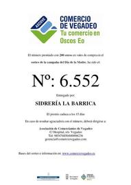 Número premiado en el sorteo de la campaña del Día de la Madre